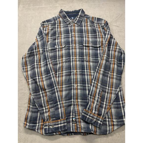 Kuhl Shirt Mens Large Blue Orange Plaid Long Sleeve Button Down Outdoor Hiking - Picture 1 of 8